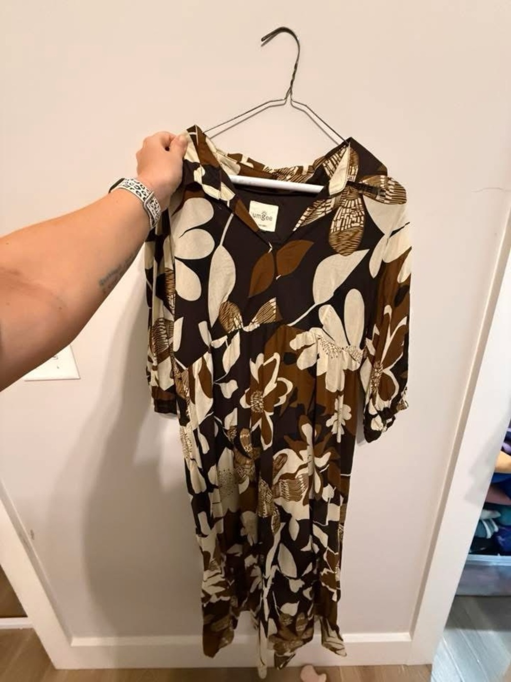 Umgee Brown and Cream Floral Maxi Dress